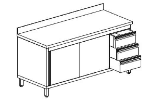 Masa dulap cu rebord- cu casetiera stanga|dreapta-inox-model-STNAC3- 70-120